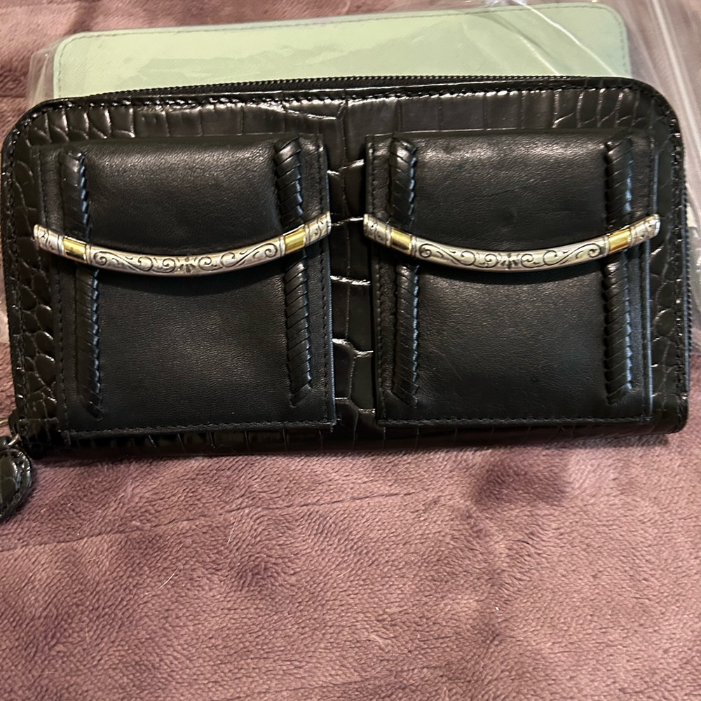 Black Leather Wallet with Silver Accents
